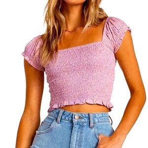 Billabong Always Sweet Smocked Animal Print Babydoll Crop Top Size Large